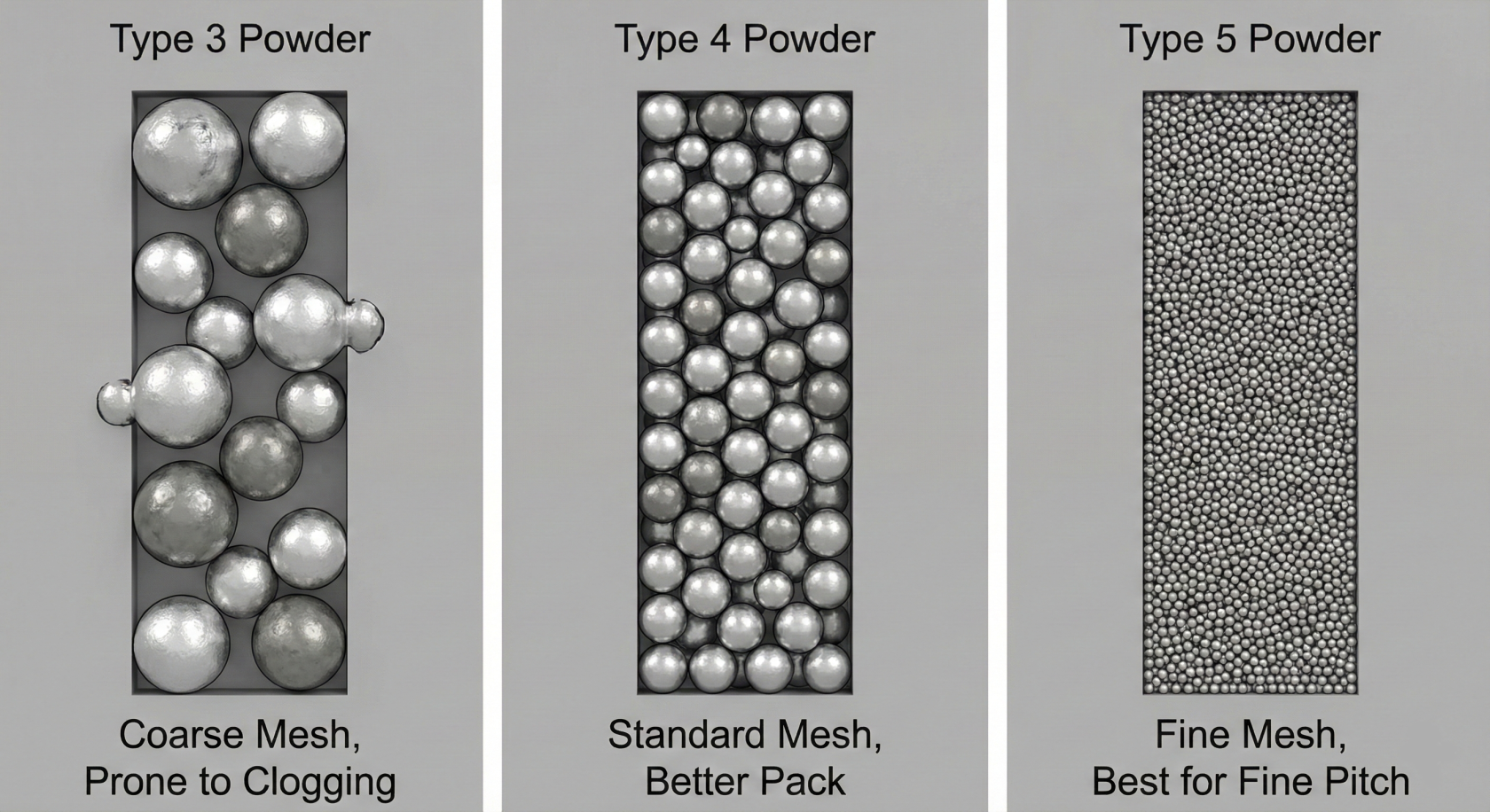 Powder Fit Comparison (Type 3 vs. 4 vs. 5)